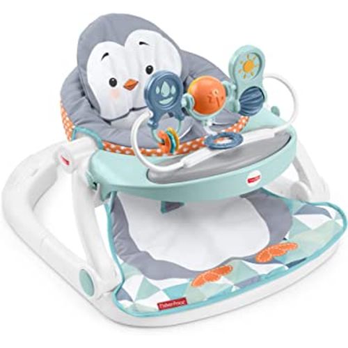 Fisher-Price Portable Baby Chair Sit-Me-Up Floor Seat With Snack Tray And Removable -Toy Bar, Penguin Island