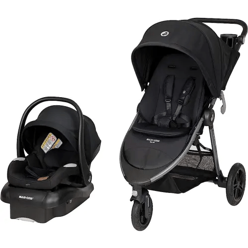 Maxi-Cosi Gia XP Luxe Travel System Stroller and Car Seat, Nimble 3-Wheel Maneuverability, All-Terrain Tires, Front-Wheel Suspension, Midnight Black