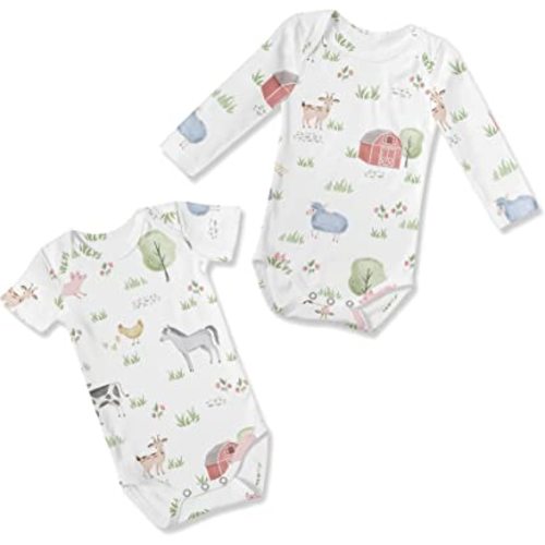 Sweet Jojo Designs Watercolor Farm Animals Gender Neutral Baby Bodysuit Newborn Outfit Babywear 2PC Set Long and Short Sleeve