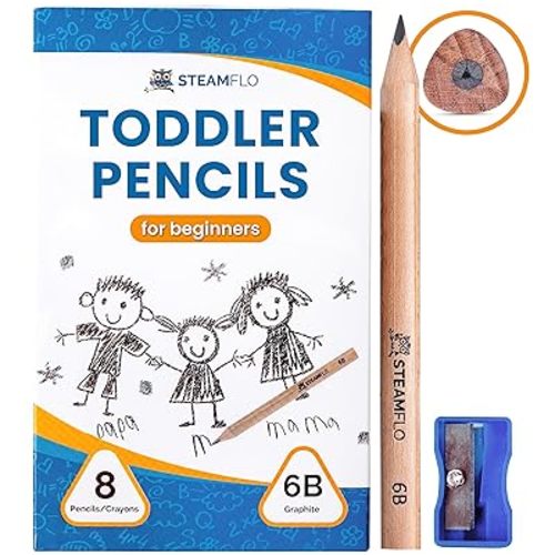 Learning Pencils For Toddlers 2-4 Years–Kids Pencils For Beginners, Toddlers And Preschoolers, Jumbo Triangle Shape With Soft Graphite (8pk+Sharpener)