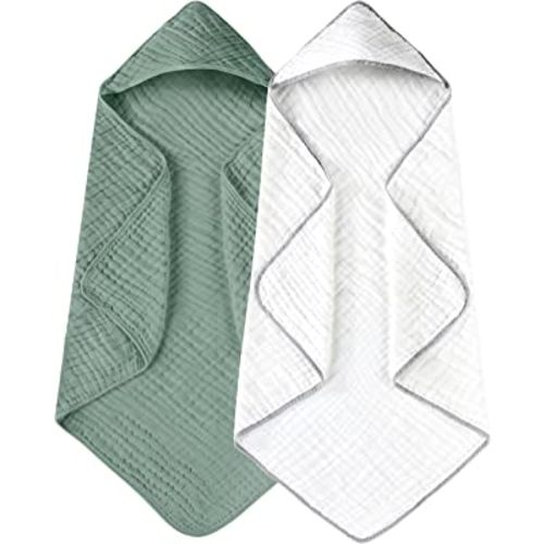 Yoofoss Hooded Baby Towels for Newborn 2 Pack 100% Muslin Cotton Baby Bath Towel with Hood for Babies, Infant, Toddler and Kids, Large 32x32Inch, Soft and Absorbent Newborn Essential