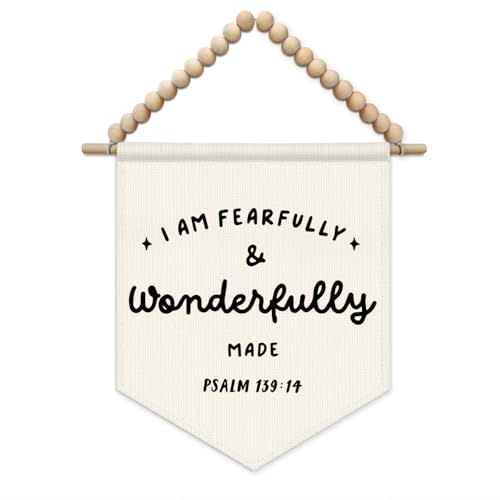 SJDFCSA Christian Nursery Wall Art Decor, Kids Room Decor, I Am Fearfully and Wonderfully Made Bible Verse Boho Wall Hanging Display Pennant Flag for Kids Boy Girl Nursery Room Bedroom Playroom