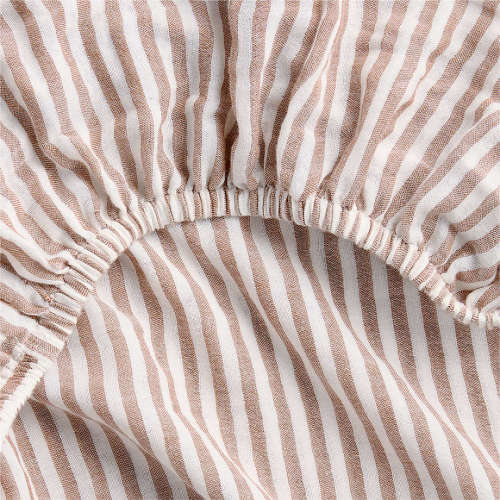 Supersoft Striped Brulee Brown Organic Cotton Gauze Baby Crib Fitted Sheet