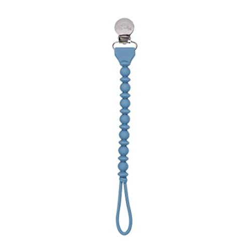Itzy Ritzy Silicone Pacifier Clip; 100% Food Grade Silicone Pacifier Strap with Clip Keeps Pacifiers, Teethers & Small Toys in Place; Features One-Piece Design & Silicone Cord (White) - Blue