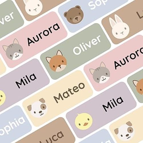 Personalized Name Labels for Kids (60) – Waterproof and Durable Clothing Labels for Kids, Labels for School Supplies, Stickers for Nursery, Daycare, and Preschool - Babyanimals