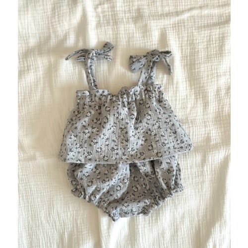 Baby Muslin Top - Gray/ White Flowers
