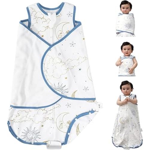 Eray Transition Swaddle Baby Sleep Sack 3-6 Months Sleepsack with Zipper and Removable Swaddle Wrap-Wearable Blanket for Boys and Girls