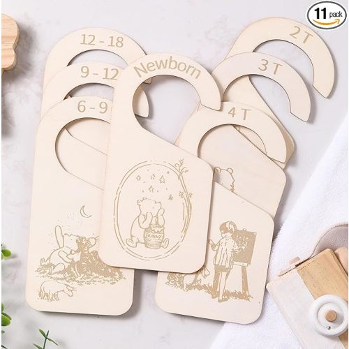 Spelable 11pcs Winnie Wooden Baby Closet Dividers | Double-Sided Newborn to 4T Baby Clothes Dividers for Closet | Nursery Decor Hanger Size Organizer, Nursery Organization