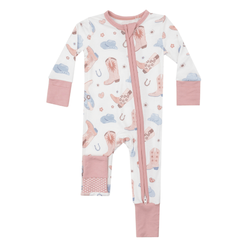 2-Way Zip Romper, Cowboy Boots Pink
