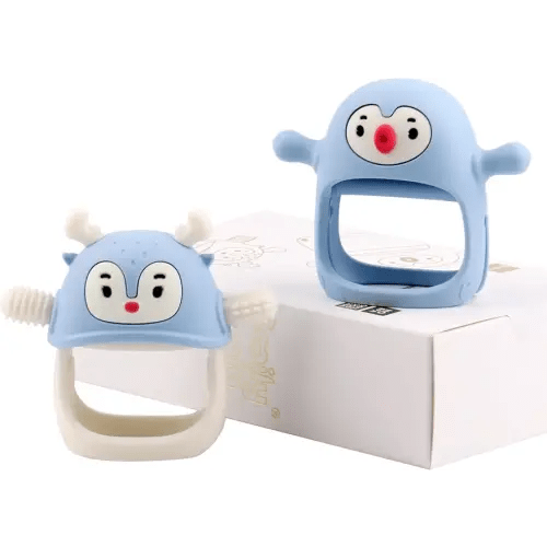 Smily Mia 2 Packs Baby Teething Toy for 0-6 6-12 Months, Food Grade Silicone Teething Mitten, Anti Dropping Wrist Hand Teethers Baby Chew Toys for Sucking&Chewing, BPA Free, Light Blue