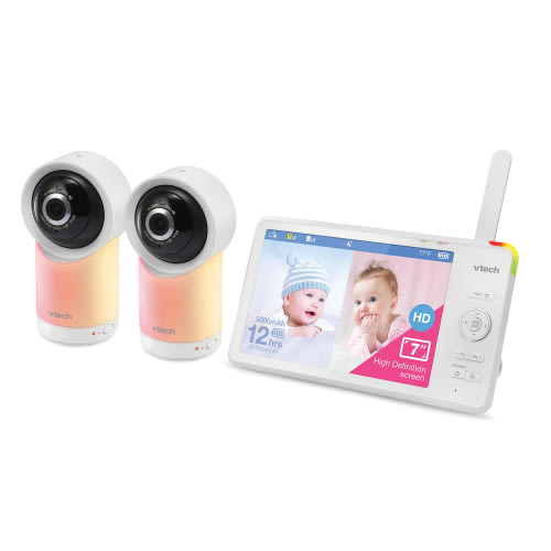 VTech RM77662HD Smart Wi-Fi 1080p 2-Camera 360°-Pan-and-Tilt Video Baby Monitor System with 7-In. Display, Night-Light, and Remote Access, White, RM7766-2HD