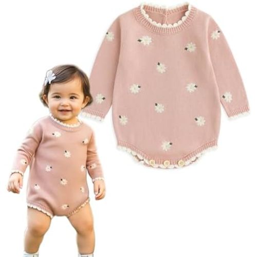 Simplee kids Baby Girls Kint Romper Fall Long Sleeve Rompers Newborn Baby Overall Jumpsuit Outfits