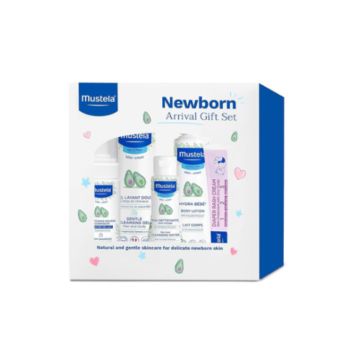 Mustela Newborn Arrival Gift Set - Baby Skincare & Bath Time Essentials - Natural & Plant Based - 5 Items Set