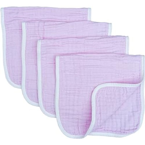 Synrroe Muslin Burp Cloths Large 20 by 10 Inches 100% Cotton 6 Layers Extra Absorbent and Soft 4 Pack Pink