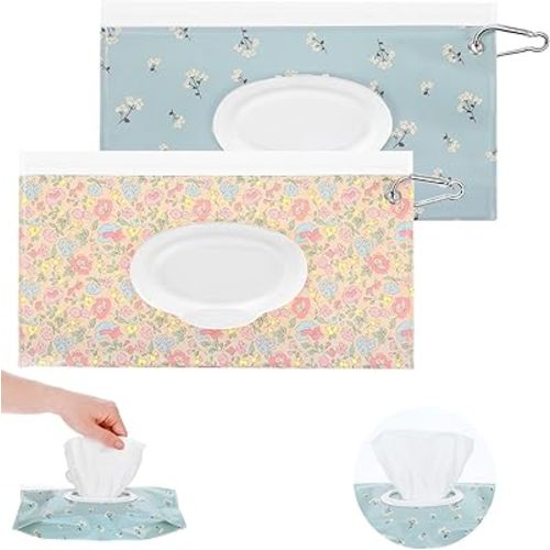2 Pack Baby Wipes Dispenser Portable Travel Wipes Case Refillable Wet Wipes Container Reusable Wipes Pouch Wipe Holder for Diaper Bag Travel Strollers Backpacks