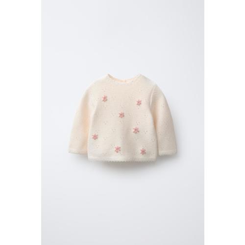 EMBROIDERED FLORAL KNIT SWEATER - Mid-ecru | ZARA United States