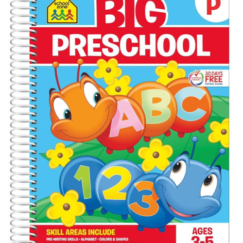 School Zone Big Preschool Workbook: 320 Spiral-Bound Pages, Pre-K, Colors, Shapes, Numbers, Early Math, Alphabet, Pre-Writing, Phonics, Following Directions, Ages 3-5