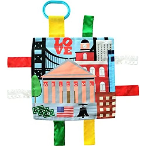 Baby Jack & Co 8x8” Learning Lovey Philadelphia Pennsylvania Tag Toys for Babies - Baby Crinkle Toys - Soft & Safe - Learn USA Cities and Shapes - Ideal Baby Toy & Gift BPA Free w/Stroller Clip