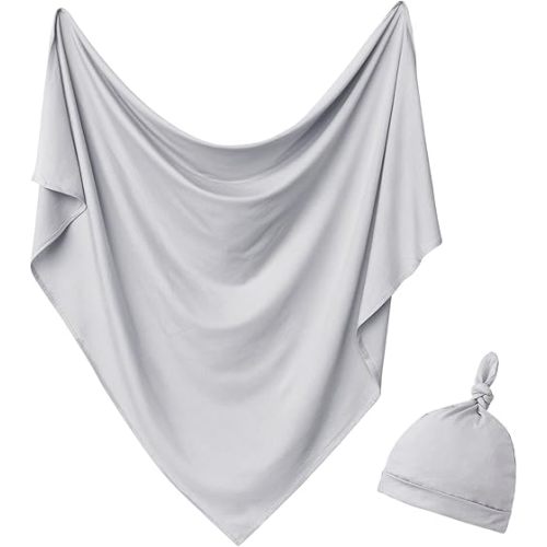 OWLOWLA Newborn Swaddle Set Stretch Wrap Swaddle Receiving Blanket for Baby Boy Girl(Gray)