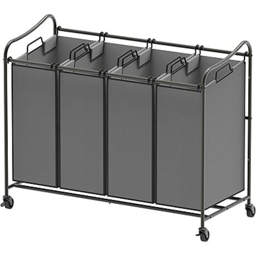 Simple Houseware 4-Bag Heavy Duty Laundry Sorter Rolling Cart, Dark Grey