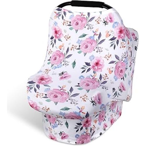Rquite All-in-1 Car Seat Cover Baby, Carseat Covers for Girl Boy, Stretchy Soft Infant Car Seat Cover, Multi-use Baby Carrier Cover, Car Seat Canopy, Stroller Sun Shade, Nursing Breastfeeding Cover