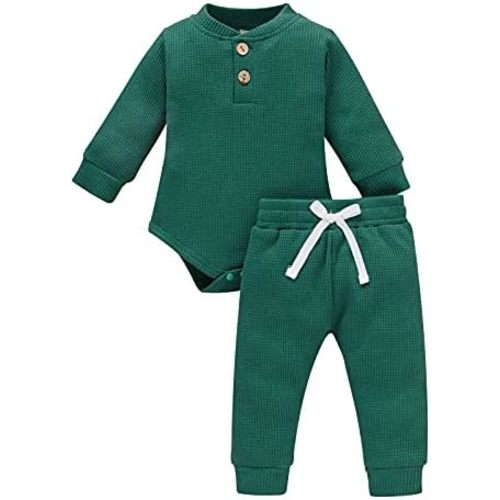 Ledy Champswiin Winter Newborn Baby Boy Girl Clothes Set Ribbed Outfits Unisex Infant Solid Long Sleeve Tops Pants 2PCS