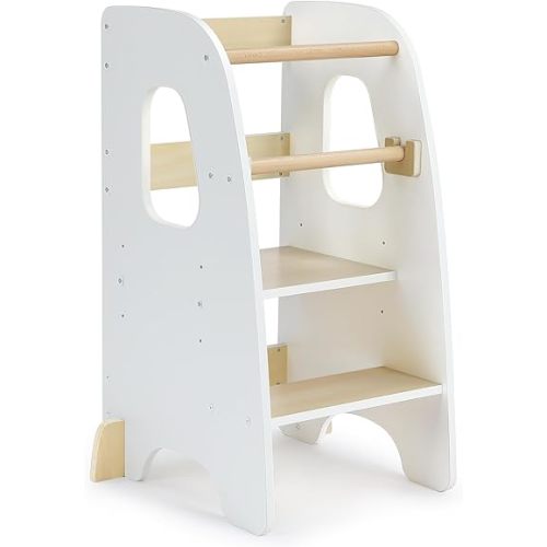 Ezebaby Toddler Tower Kids Standing Step Stool Adjustable Ladder for with Non-Slip Feet-White