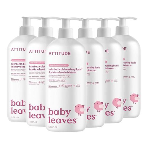 ATTITUDE Baby Dish Soap and Bottle Cleaner, EWG Verified Dishwashing Liquid, No Added Dyes or Fragrances, Tough on Milk Residue and Grease, Vegan, Unscented, 33.8 Fl Oz (Pack of 6)