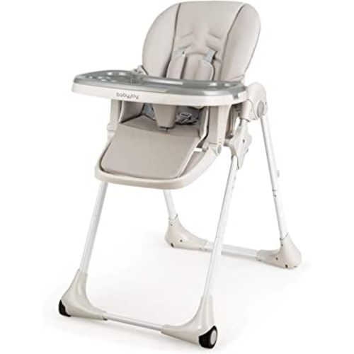 BABY JOY Convertible High Chair for Babies & Toddlers, Height Adjustable, Grow & Go High Chair w/Recline & Footrest, Removable Double Tray, Portable Baby Dinning Chair with Wheels (Gray)