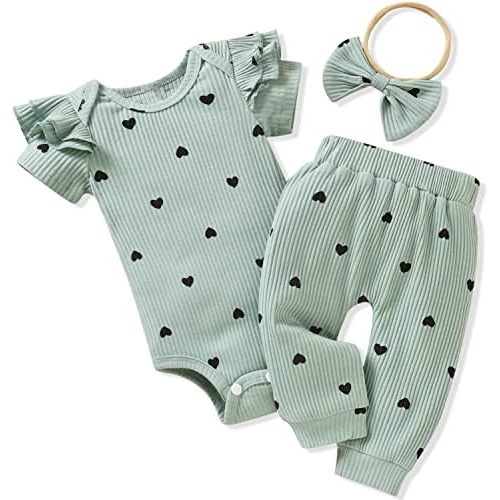 Aalizzwell Baby Girls Ribbed Short Sleeve Spring Summer Outfit