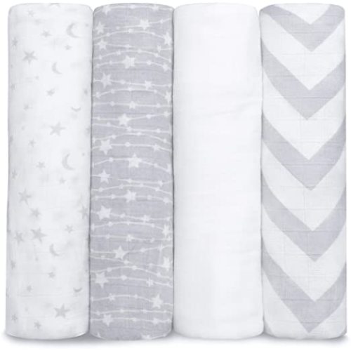 Comfy Cubs Muslin Swaddle Blankets Pack of 4, 47 x 47 Inches, Soft Cotton Baby Blanket Set, Large Multipurpose Swaddling Wraps for Newborns - Self-Soothing Swaddle - Green