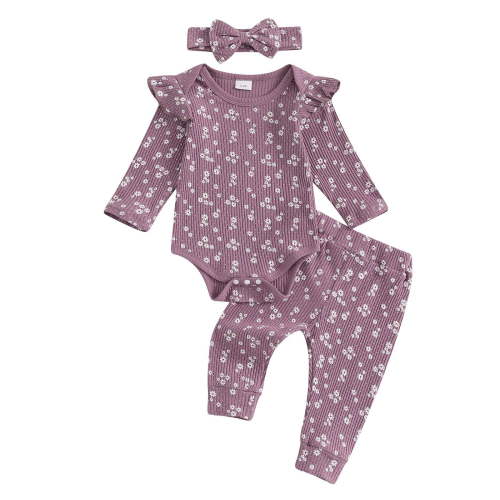 Zanarzt Toddler Girls Clothes Baby Girl Clothes Ruffle Romper Toddler Girl Floral Cotton Pant Sets Girls Clothing Outfit Purple,3-6 Months