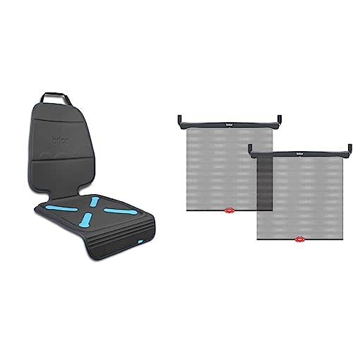 Munchkin® Brica® Elite Seat Guardian™ Child Car Seat Protector with Grime Guard™ Fabric, Dark Grey & Brica® Sun Safety™ Car Window Roller Shade with White Hot® Heat Alert, 2 Pack, Black - Seat Protector + Roller Shade