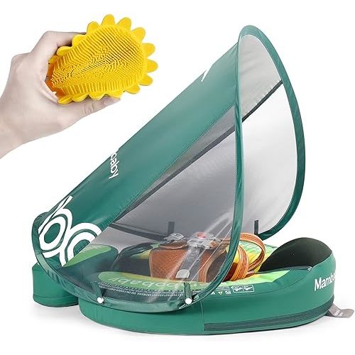 Baby Pool Float with Canopy UPF 50+, Non Inflatable Mambobaby Float, Baby Floaties for Infants Swimming Training, No Flip Over Baby Swimming Float
