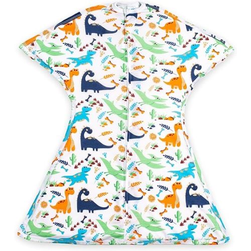 SleepingBaby Zipadee-Zip Transition Swaddle - Cozy Baby Swaddle Blanket with Zipper Convenience - Roomy Wearable Blanket for Easy Diaper Changes - Dino, X-Small (3-6 Month)