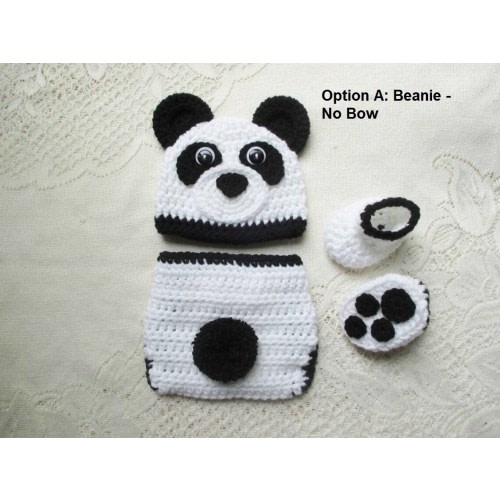 Baby Panda Bear Crochet Hat and Diaper Cover - Baby Photo Prop - Baby Shower Gift - Available in 0 to 6 Months - Any Color Combo
