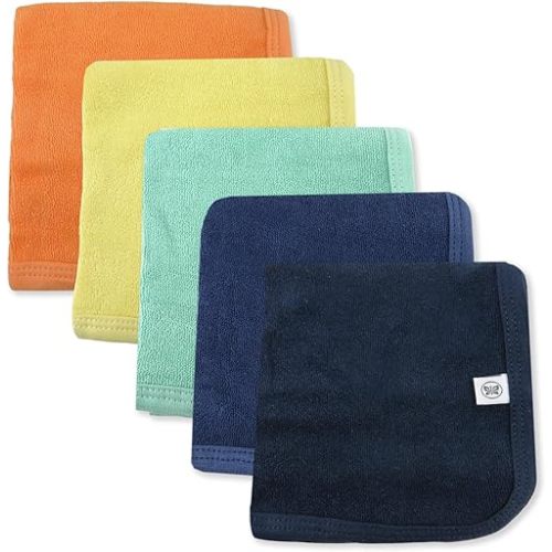 HonestBaby Unisex Baby Organic Cotton Washcloth Multi-Pack Winter Accessory Set, 5-Pack Rainbow Blue, One Size