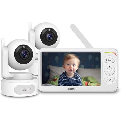 Blemil 6" Baby Monitor with 2 Cameras and Audio 7-Color RGB Night Light 30 Hours Battery Upgrade Split Screen Video Baby Monitor Remote Pan-Tilt-Zoom 178°Wide-Angle 150 Languages