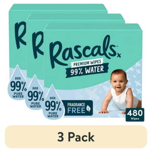 (3 pack) Rascals 99% Water Premium Baby Wipes s for all Skin, 120 Count (Select for More Options)