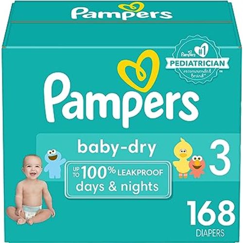 Pampers Baby Dry Diapers - Size 3, 168 Count, Absorbent Disposable Diapers