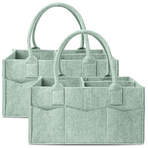 Cute Castle 2 Pack Diaper Caddy Organizer - Portable Baby Caddy Organizer with Handle, Nursery Storage Bin and Car Organizer for Girls, Boys - Baby Gift Basket - Green