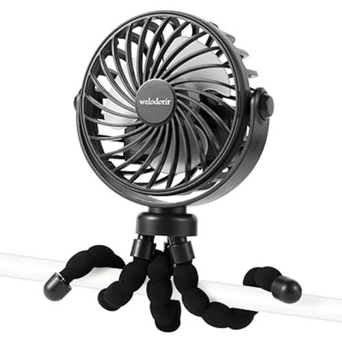 Rechargeable Stroller Fan Portable Baby Car Seat Fan With 5200 mAh Battery USB Charging Handheld With Flexible Tripod Mini Clip On Fan for Stroller, Push Chair, Crib, Office, Treadmil, Bike and Travel