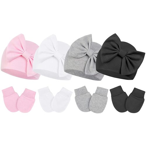 Century Star Newborn Girls Hats Baby Hat and Mitten Set Big Bow Knit Infant Headbands Winter Baby Hat for Girls