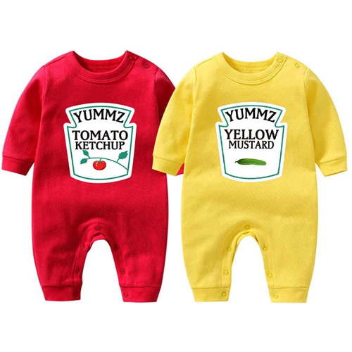 YSCULBUTOL Baby Bodysuit Yummz Tomato Ketchup Mustard Red Yellow Twins Set Boys Girls Clothes Twins Baby Outfits Multicolored Months