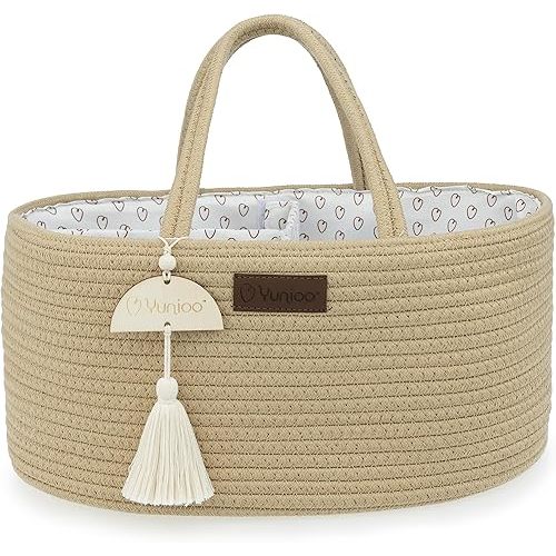 Diaper Caddy Organizer, Boho Diaper Bag Tote for Changing Table Necessities and Baby Essentials Must Haves for Newborn, Car Caddy Organizer, Portable Storage Basket for Boy or Girl, Cream