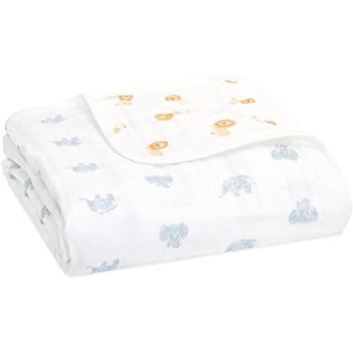 aden + anais 100% Organic Cotton Muslin Baby Blanket Crib Bedding for Newborn Baby and Toddler, Nursery Blanket for Boys and Girls, Baby Registry and Shower Gift - Animal Kingdom, Hello Elephants
