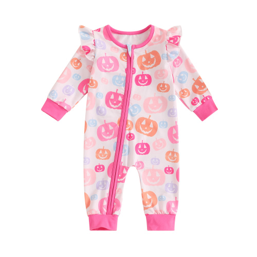 Bagilaanoe Newborn Baby Girl Halloween Pajamas Pumpkin Print Long Sleeve Jumpsuits 1M 3M 6M 9M 12M Infant Zipper One Piece Rompers