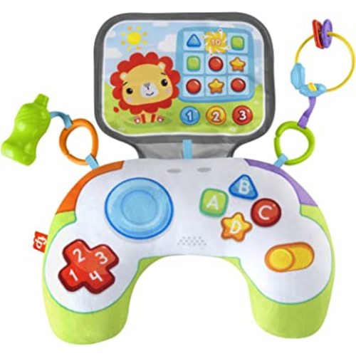 Fisher Price Littlest Gamer Tummy Time Wedge with 2 Linkable Baby Toys for Newborn Gross Motor Skill & Sensory Development