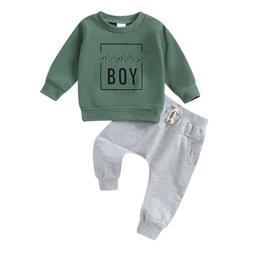 Kupretty Toddler Baby Boy Fall Winter Clothes Letter Graphic Long Sleeve Sweatshirt Pullover Tops + Joggers Pants Outfit Set