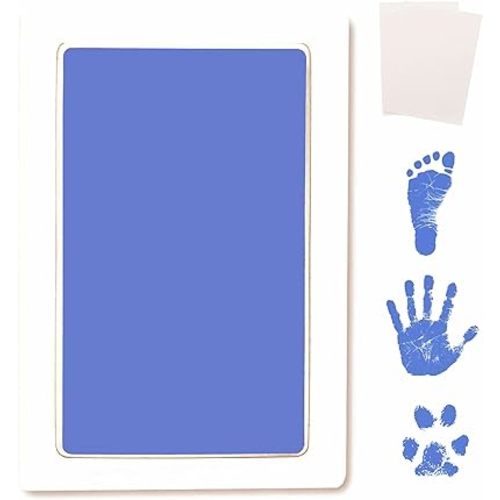 Inkless Large Clean Touch Ink Pad Kit for Baby Footprint, Handprint & Pet Paw Print - No Ink Mess, Clear Detailed Print, Smudge Resistant, Long Lasting, Baby Safe, Includes 2 Cardstock(Clean-Touch - Blue)